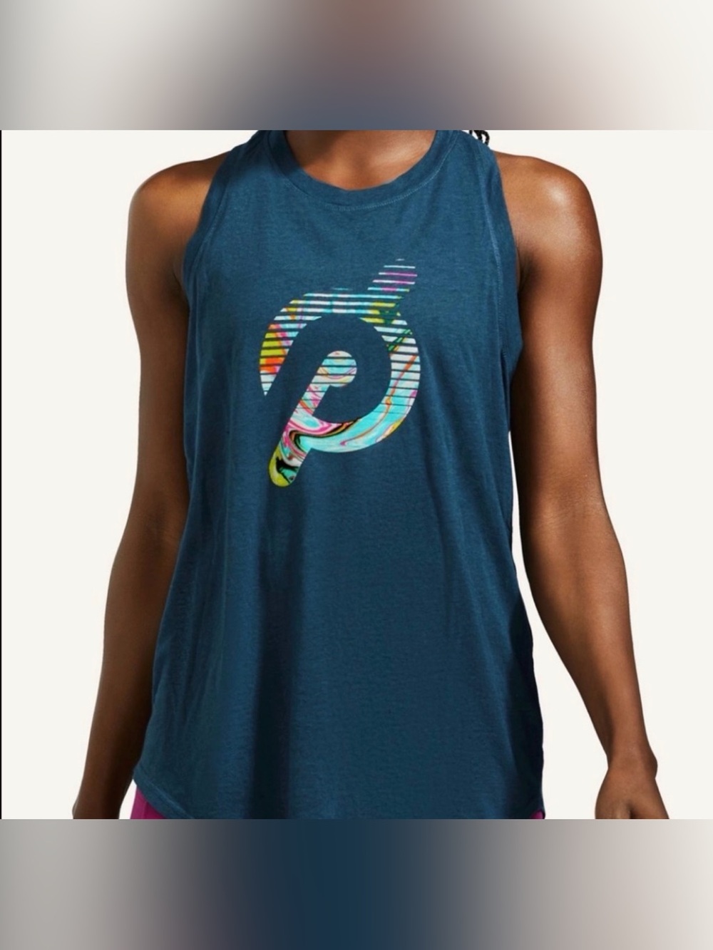 Peloton Marble Logo Tank Top Large Blue Graphic Racerback Workout Athleisure